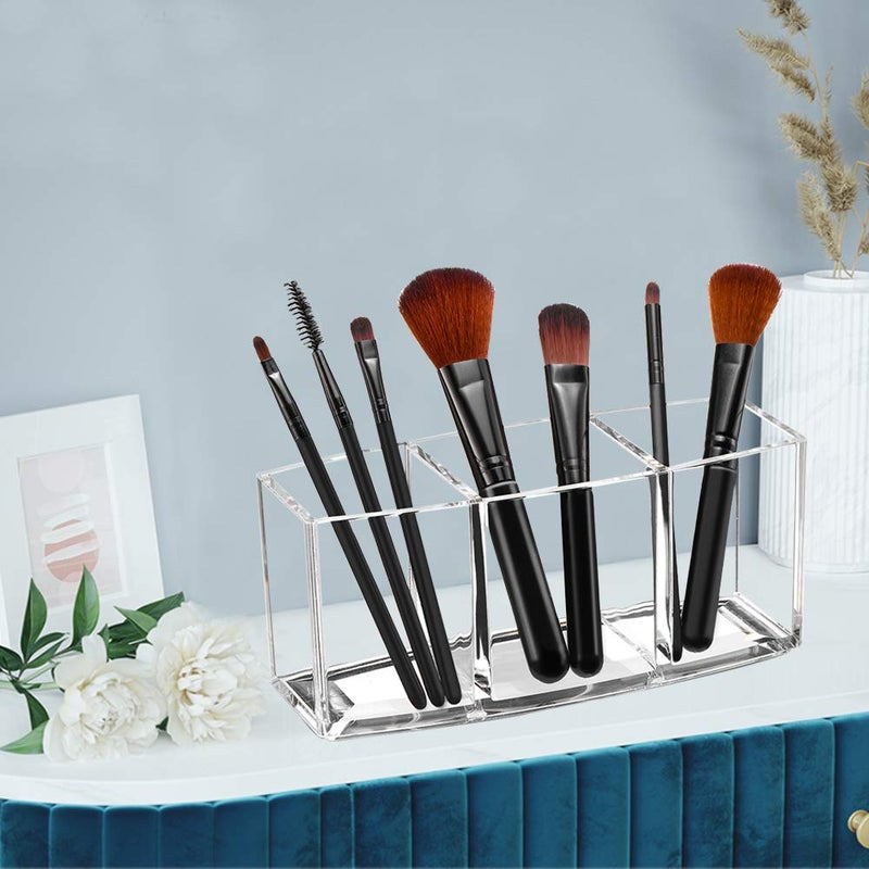 Watpot Acrylic Makeup Brush Organizer Holder Clear Cosmetic Brushes Storage with 3 Slots - Image 5
