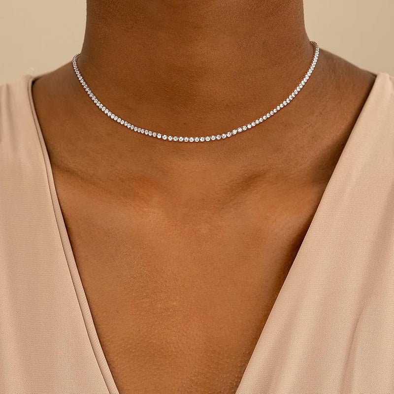 Robaice Tennis Necklace for Women, 14K Gold Plated/Silver Sparking Cubic Zirconia Tennis Chain, Dainty Rhinestone Choker Necklaces Jewelry for Women - Image 3