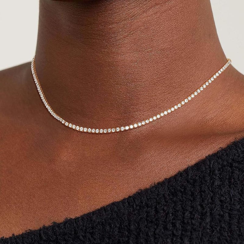 Robaice Tennis Necklace for Women, 14K Gold Plated/Silver Sparking Cubic Zirconia Tennis Chain, Dainty Rhinestone Choker Necklaces Jewelry for Women - Image 2