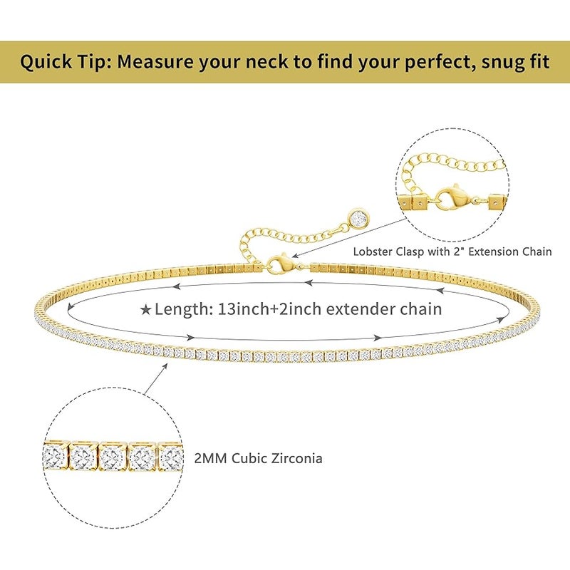 Robaice Tennis Necklace for Women, 14K Gold Plated/Silver Sparking Cubic Zirconia Tennis Chain, Dainty Rhinestone Choker Necklaces Jewelry for Women - Image 5