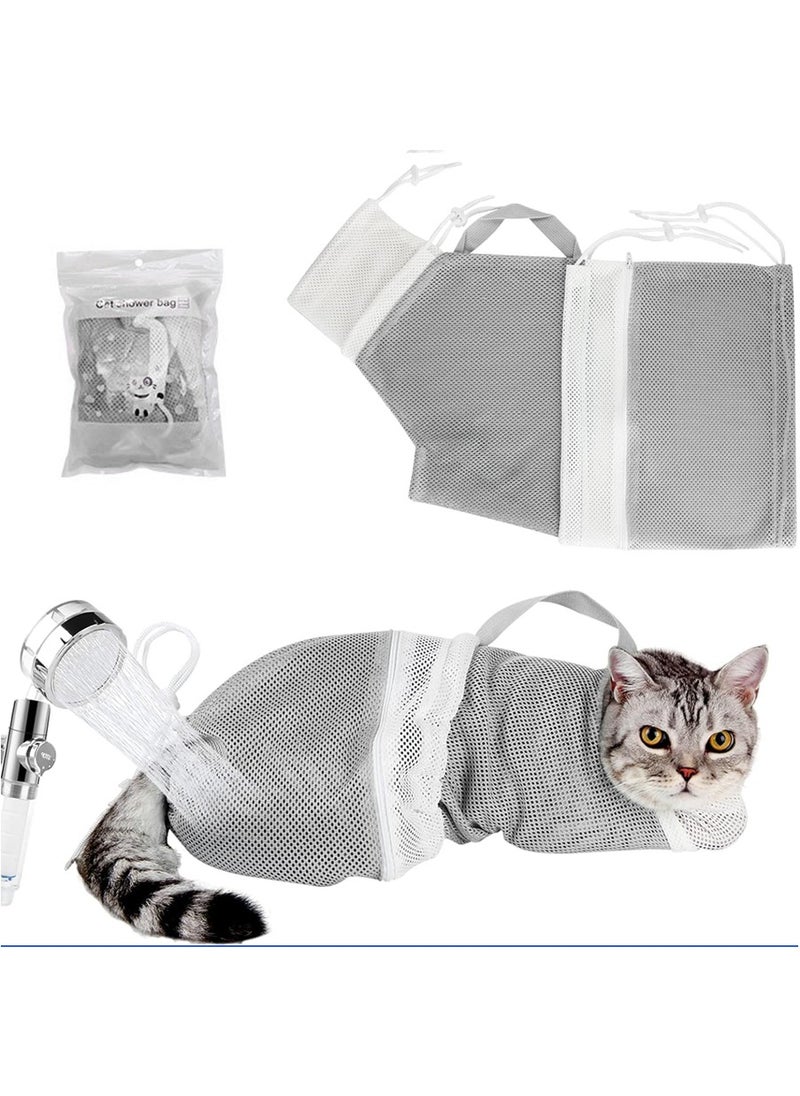 Cat Grooming Bag and Adjustable Breathable Cat Shower Net Bag Cat Scratch-Resistant Restraint Fixed Bag for Kitten Bathing Nail Trimming Feedin(Grey)