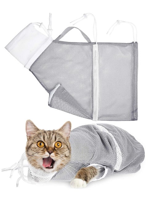 Cat Grooming Bag and Adjustable Breathable Cat Shower Net Bag Cat Scratch-Resistant Restraint Fixed Bag for Kitten Bathing Nail Trimming Feedin(Grey)