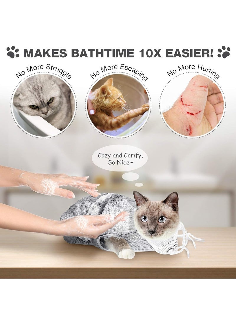 Cat Grooming Bag and Adjustable Breathable Cat Shower Net Bag Cat Scratch-Resistant Restraint Fixed Bag for Kitten Bathing Nail Trimming Feedin(Grey)