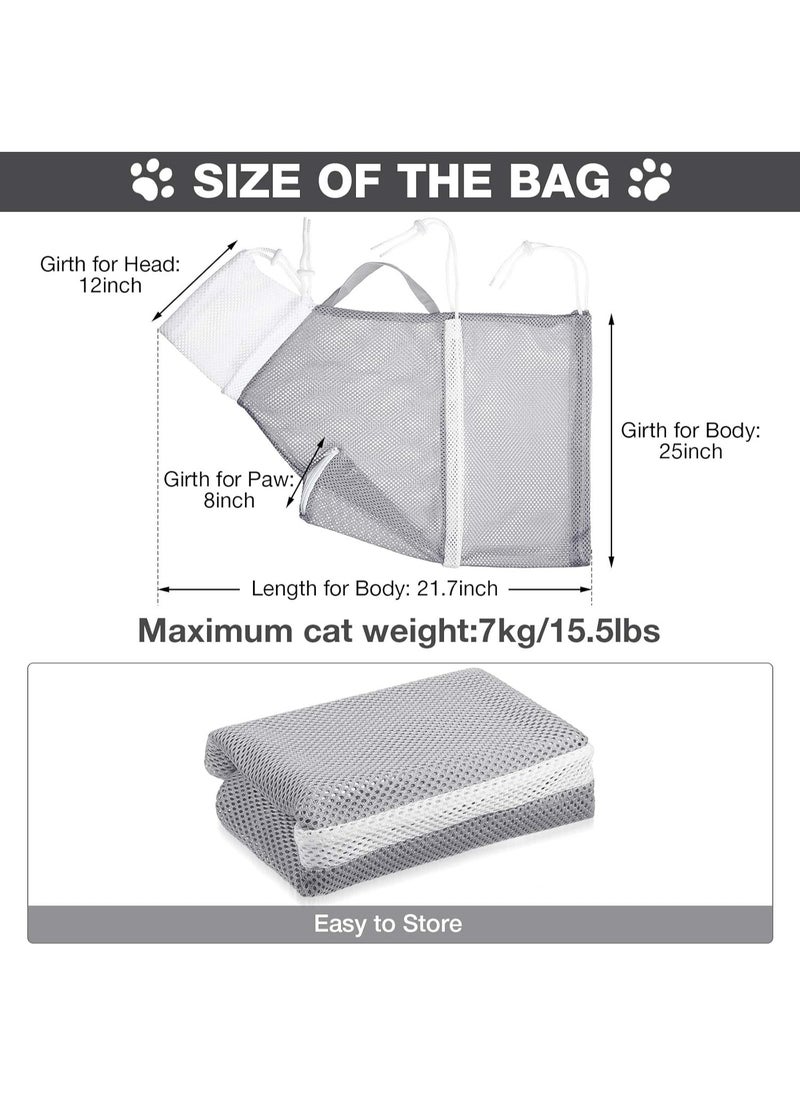 Cat Grooming Bag and Adjustable Breathable Cat Shower Net Bag Cat Scratch-Resistant Restraint Fixed Bag for Kitten Bathing Nail Trimming Feedin(Grey)