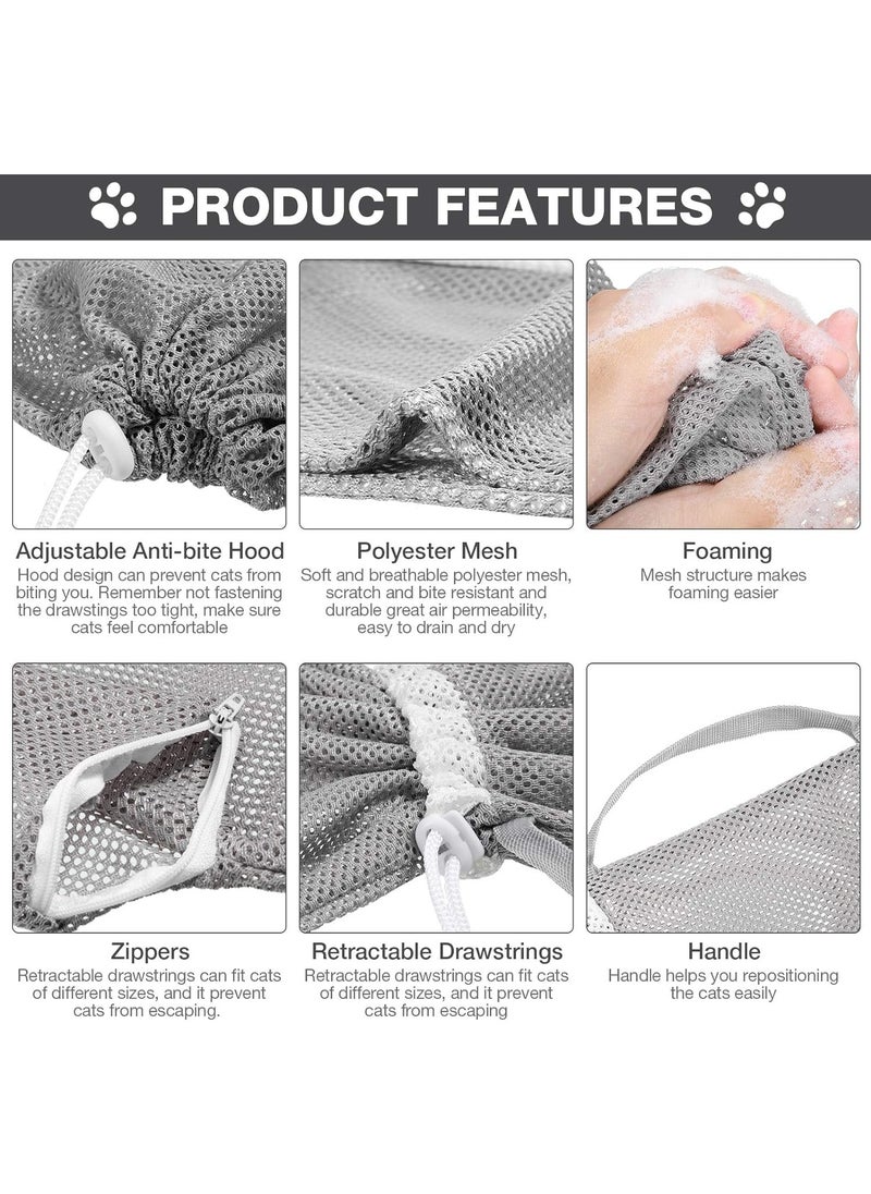 Cat Grooming Bag and Adjustable Breathable Cat Shower Net Bag Cat Scratch-Resistant Restraint Fixed Bag for Kitten Bathing Nail Trimming Feedin(Grey)