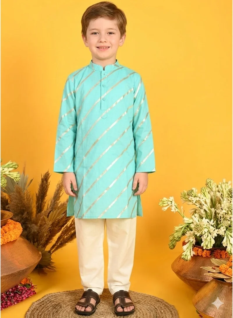 Saka Designs Boys Striped Kurta with Pyjamas - Turquoise