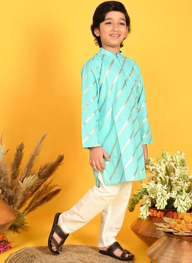 Saka Designs Boys Striped Kurta with Pyjamas - Turquoise