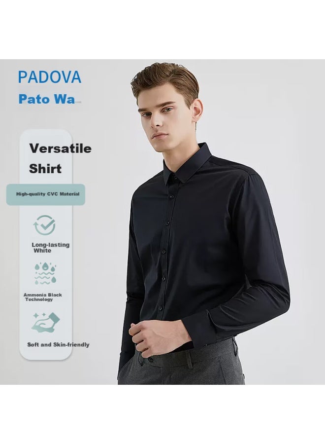 Patova Men's Long Sleeve Solid Color Business Professional Formal White Shirt Workwear Men's Dress Shirt Men Black M - Image 1