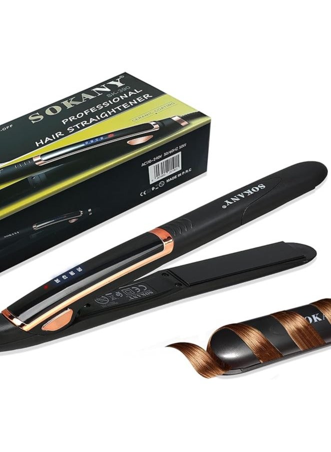 Sokany Professional Hair Straightener with Ceramic Plates, Keratin, Antibacterial Nano Silver Technology, Temperature Control, Instant Heat-up, Auto-Off Protection, SK-390, Black - Image 1