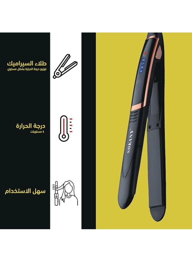 Sokany Professional Hair Straightener with Ceramic Plates, Keratin, Antibacterial Nano Silver Technology, Temperature Control, Instant Heat-up, Auto-Off Protection, SK-390, Black - Image 2