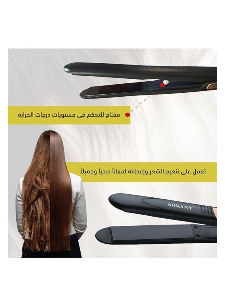 Sokany Professional Hair Straightener with Ceramic Plates, Keratin, Antibacterial Nano Silver Technology, Temperature Control, Instant Heat-up, Auto-Off Protection, SK-390, Black - Image 4