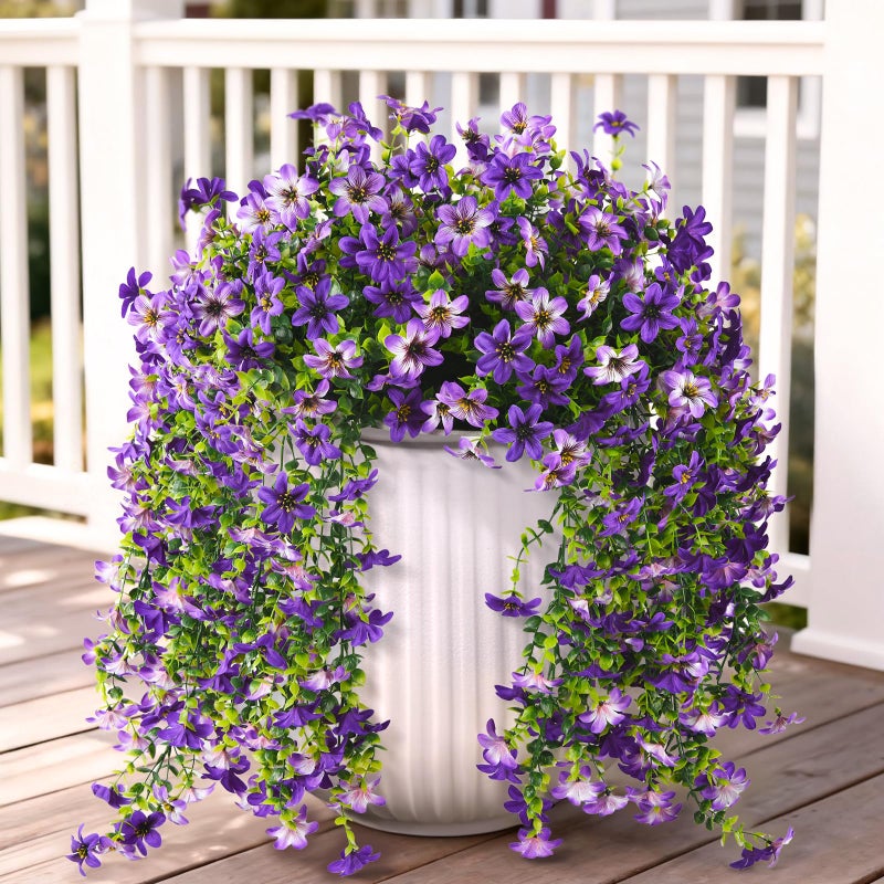 ZFProcess Artificial Hanging Flowers for Outdoors, 2 Pcs Fake Hanging Flowers Spring Summer Decor, UV Resistant Faux Artificial Outdoor Plants for Planter Front Door Porch Patio Garden Yard(Gradient Purple) - Image 1