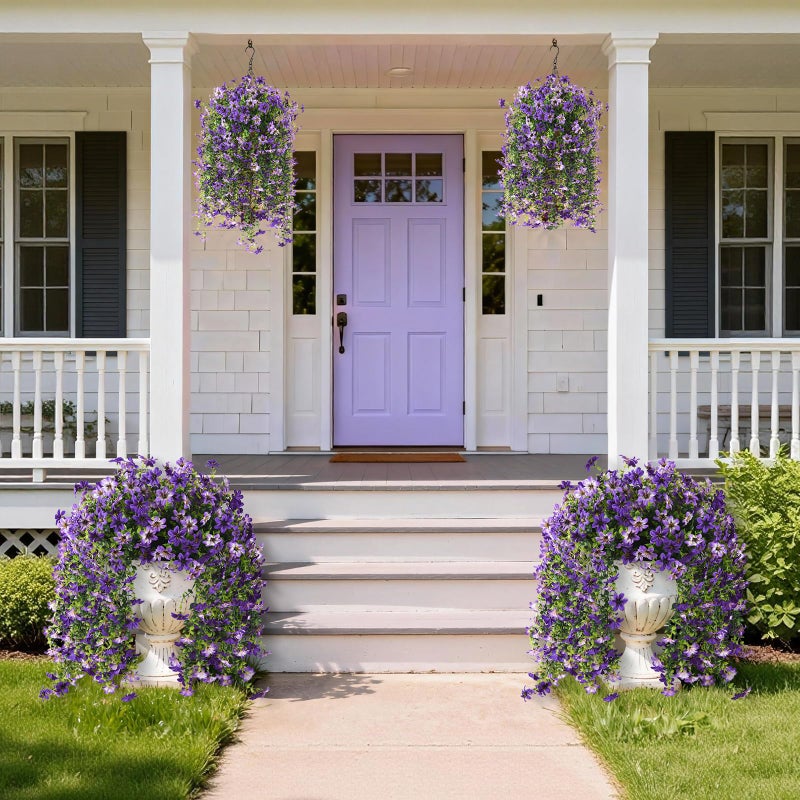 ZFProcess Artificial Hanging Flowers for Outdoors, 2 Pcs Fake Hanging Flowers Spring Summer Decor, UV Resistant Faux Artificial Outdoor Plants for Planter Front Door Porch Patio Garden Yard(Gradient Purple) - Image 3