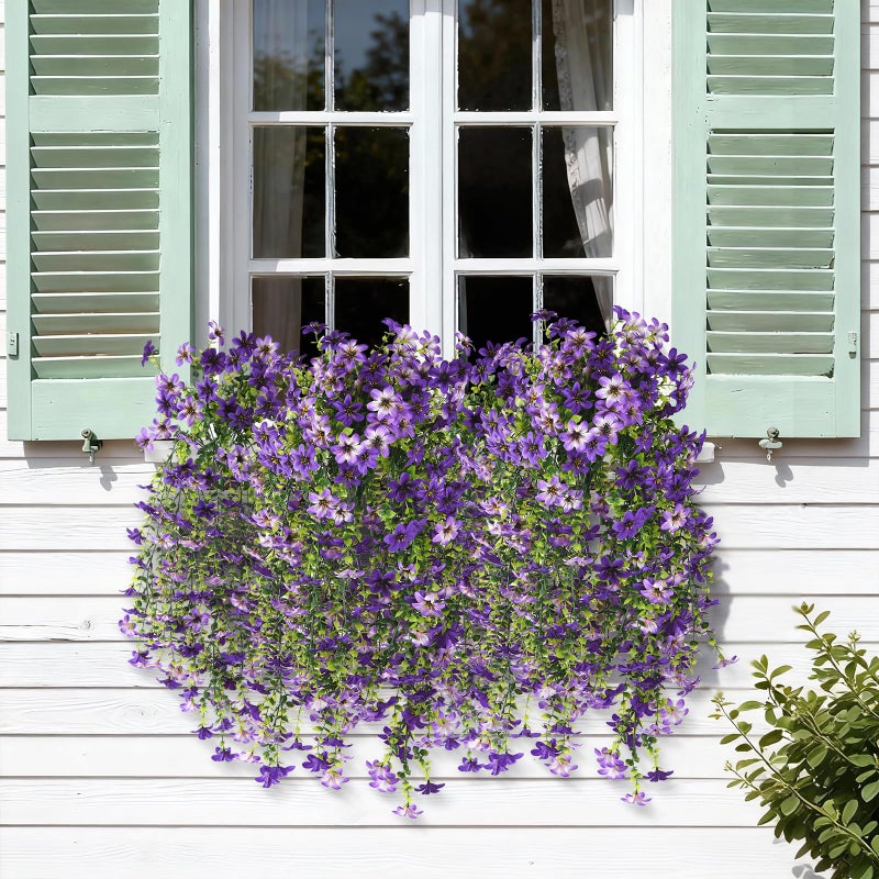 ZFProcess Artificial Hanging Flowers for Outdoors, 2 Pcs Fake Hanging Flowers Spring Summer Decor, UV Resistant Faux Artificial Outdoor Plants for Planter Front Door Porch Patio Garden Yard(Gradient Purple) - Image 4