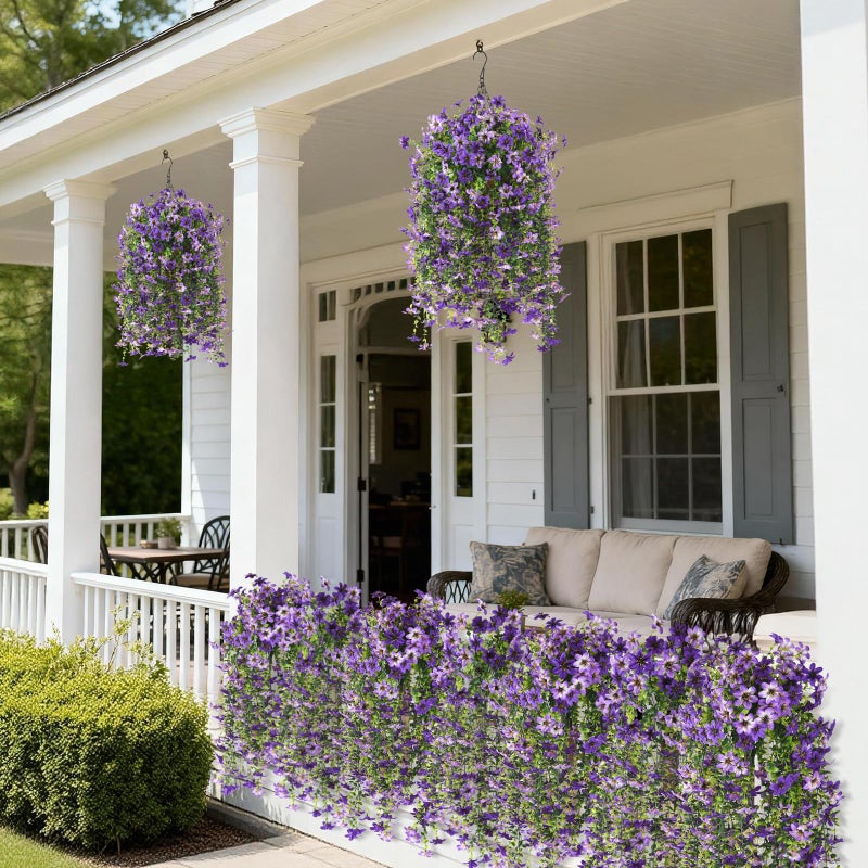 ZFProcess Artificial Hanging Flowers for Outdoors, 2 Pcs Fake Hanging Flowers Spring Summer Decor, UV Resistant Faux Artificial Outdoor Plants for Planter Front Door Porch Patio Garden Yard(Gradient Purple) - Image 5