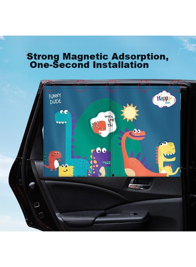 DiGallen Dijialun Car Sunshade, Sun Protection, Heat Insulation, Sun Visor, Window Shade For Babies, Light-blocking Device, Magnetic Retractable Curtain, Car Window Curtain, Dinosaur Rear - Single Pack - Image 2
