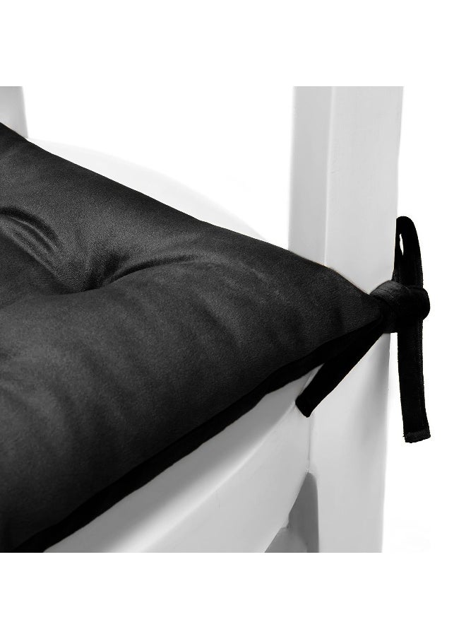 Rest Pack Of 2 Velvet Soft Chair Pad With Seat Ties Suitable For Garden , Kitchen And Office Chairs Indoor And Outdoor Black 40X40Cm  - Image 3