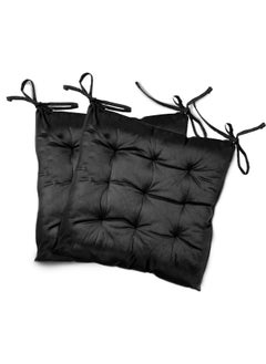 Rest Pack Of 2 Velvet Soft Chair Pad With Seat Ties Suitable For Garden , Kitchen And Office Chairs Indoor And Outdoor Black 40X40Cm  - Image 1