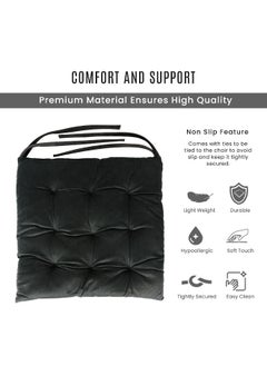 Rest Pack Of 2 Velvet Soft Chair Pad With Seat Ties Suitable For Garden , Kitchen And Office Chairs Indoor And Outdoor Black 40X40Cm  - Image 4