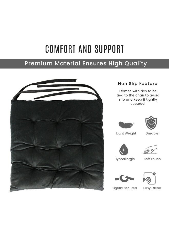 Rest Pack Of 2 Velvet Soft Chair Pad With Seat Ties Suitable For Garden , Kitchen And Office Chairs Indoor And Outdoor Black 40X40Cm  - Image 4