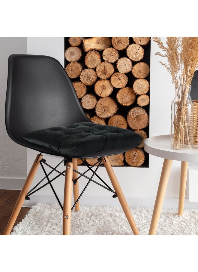 Rest Pack Of 2 Velvet Soft Chair Pad With Seat Ties Suitable For Garden , Kitchen And Office Chairs Indoor And Outdoor Black 40X40Cm  - Image 2