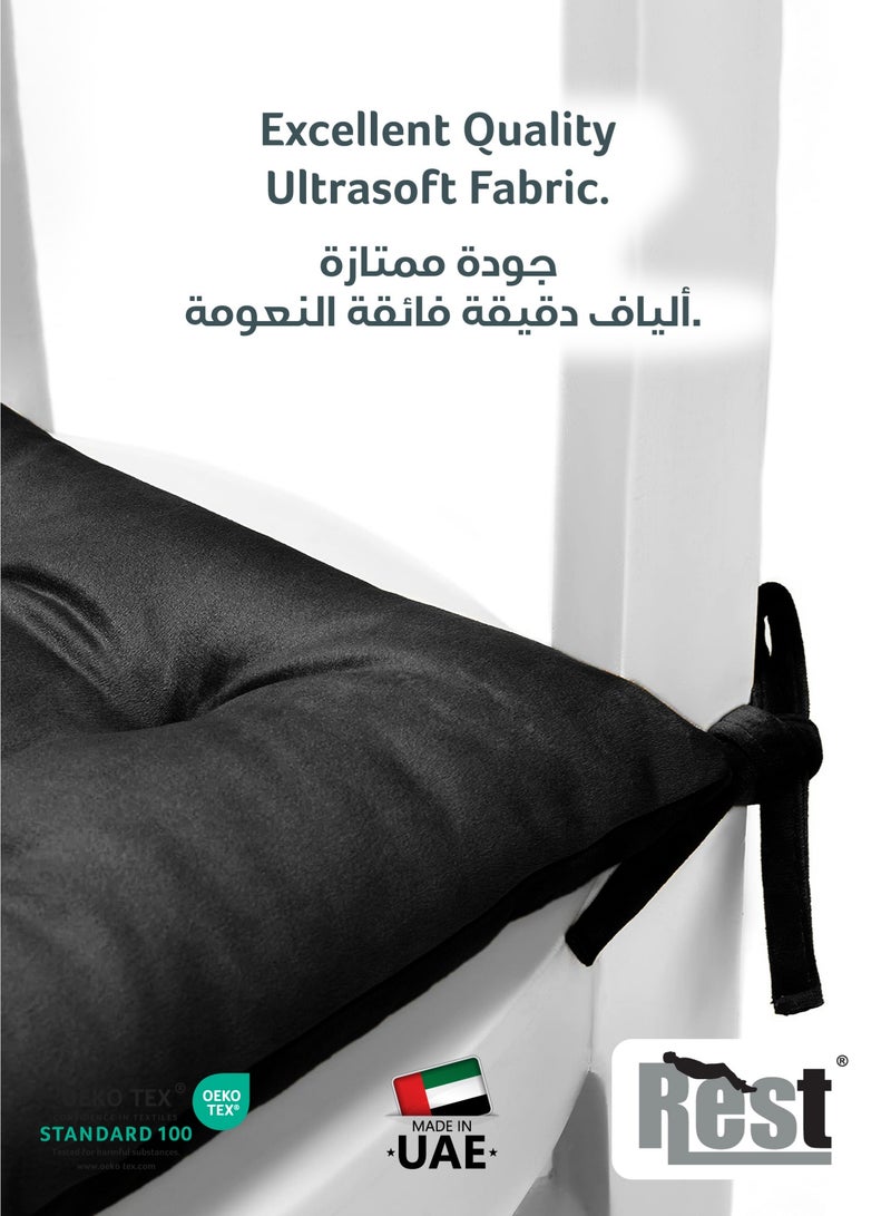 REST Pack of 2 Velvet Soft Chair Pad with Seat Ties Suitable for Garden , Kitchen and Office Chairs Indoor and Outdoor  Black 40x40cm - Image 3