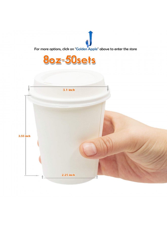 Golden Apple, Disposable Paper Coffee Cups 8 oz. Cups & Lids Quantity 50 cups per pack. Perfect For On-The-Go Hot or Cold Beverages. - Image 1