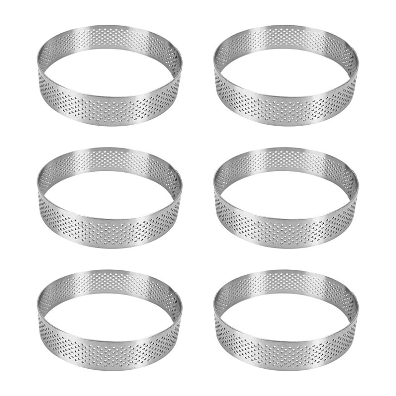 Uyauld Stainless Steel Tart Ring 9CM HeatResistant Perforated Cake Mousse Ring French Pastry Baking Mold Round Shape 6 Round 35 inch