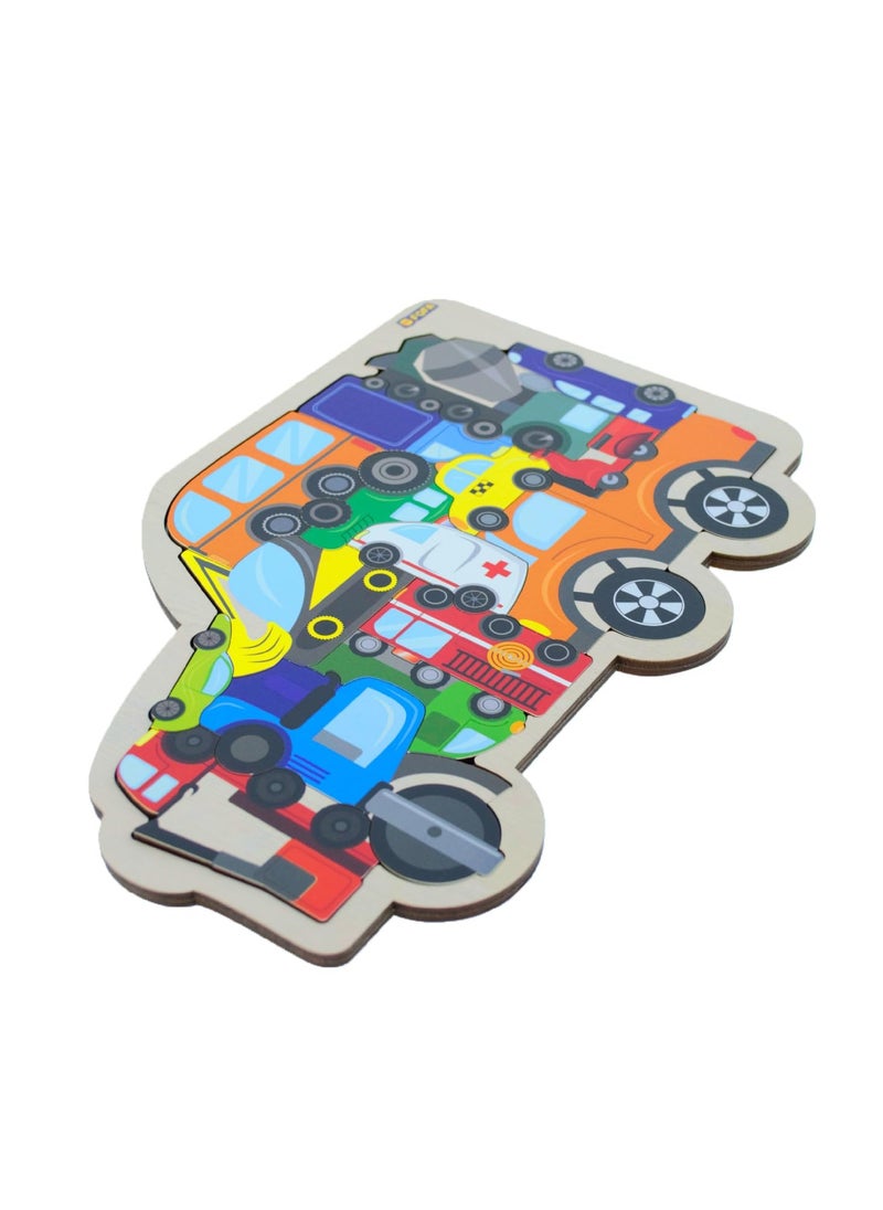 TOY GARDEN Wooden Jigsaw 15 Pieces Educational Puzzle Car Building Toys for Kids Ages 3+ Years  - Image 3