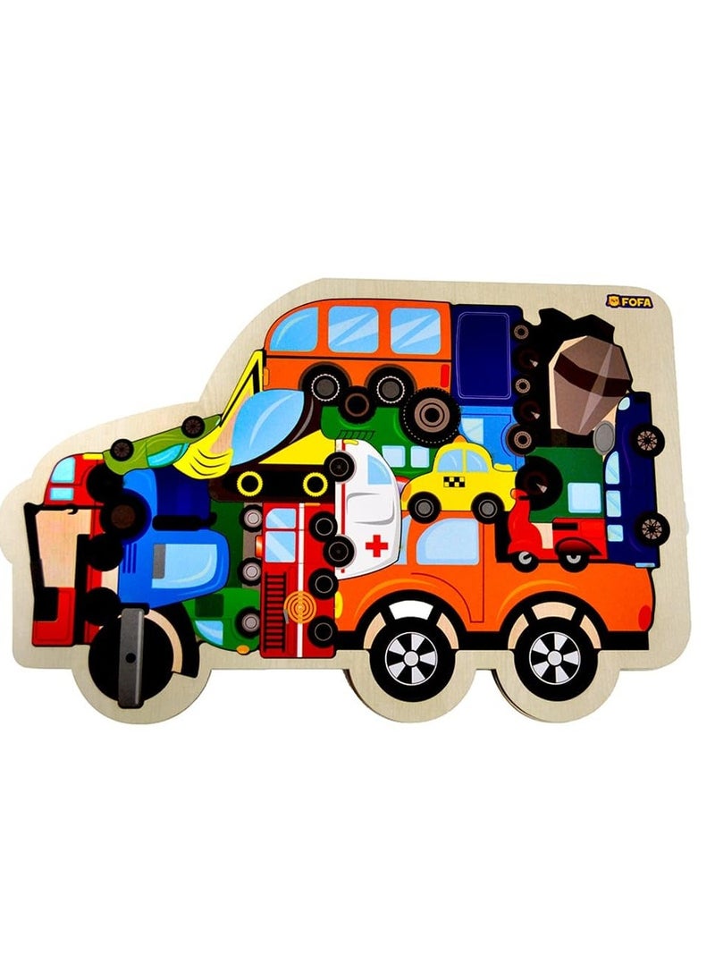 TOY GARDEN Wooden Jigsaw 15 Pieces Educational Puzzle Car Building Toys for Kids Ages 3+ Years  - Image 1