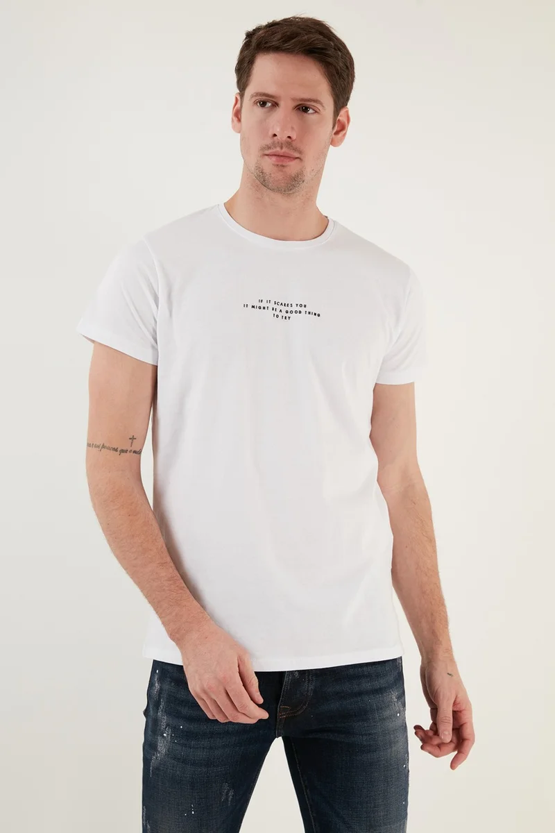 Buratti Text Printed Crew Neck Cotton Slim Fit T Shirt Men's T Shirt 541IFIT