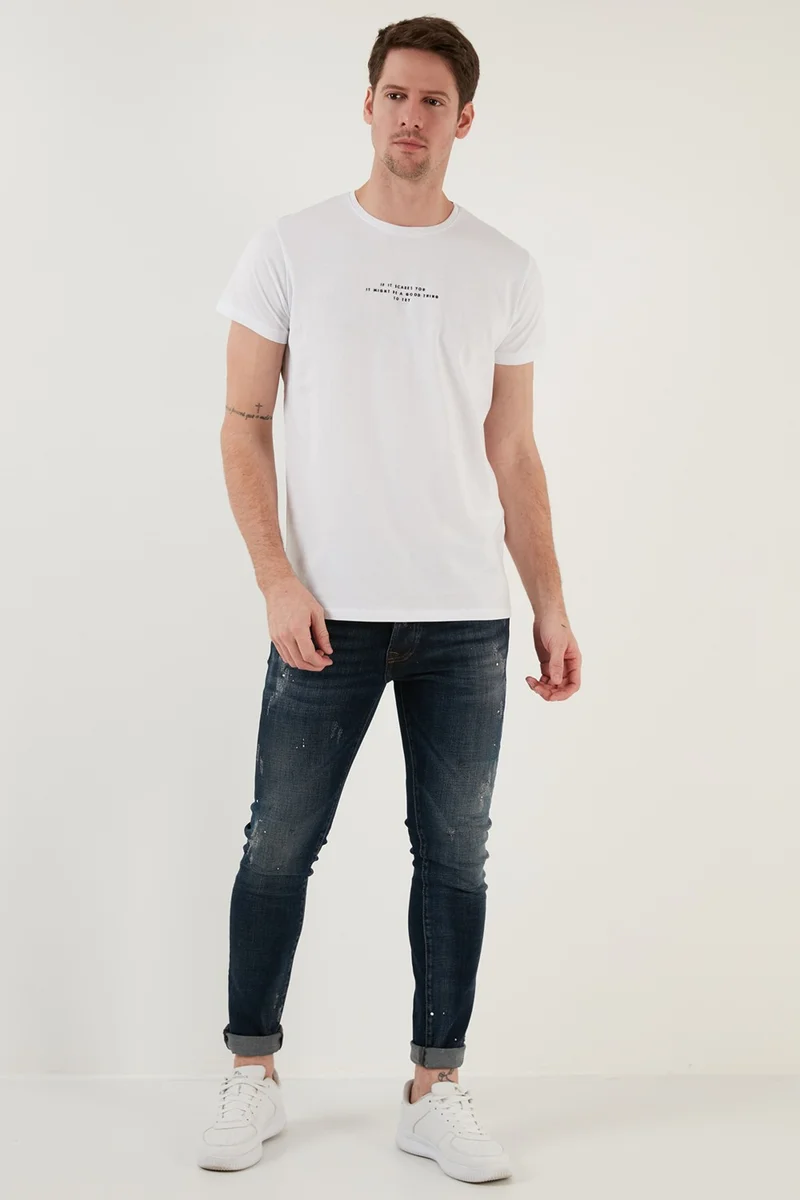 Buratti Text Printed Crew Neck Cotton Slim Fit T Shirt Men's T Shirt 541IFIT