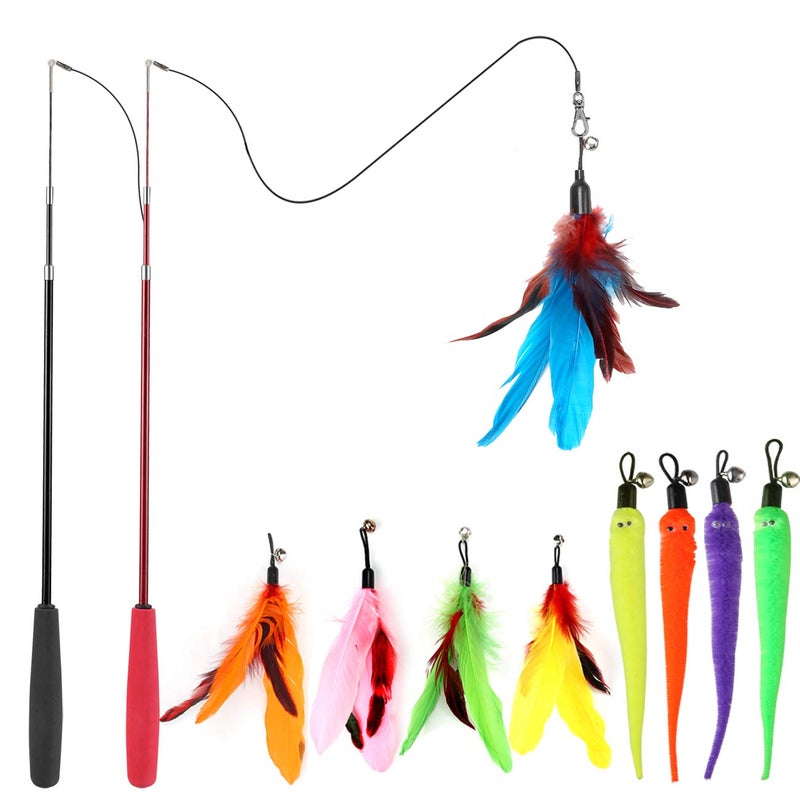MeoHui Cat Toys for Indoor Cats Interactive Cat Toy 2PCS Retractable Wand Toy and 9PCS Cat Feather Toys Refills Funny Kitten Toys Cat Fishing Pole Toy for Bored Indoor Cats Chase and Exercise - Image 2