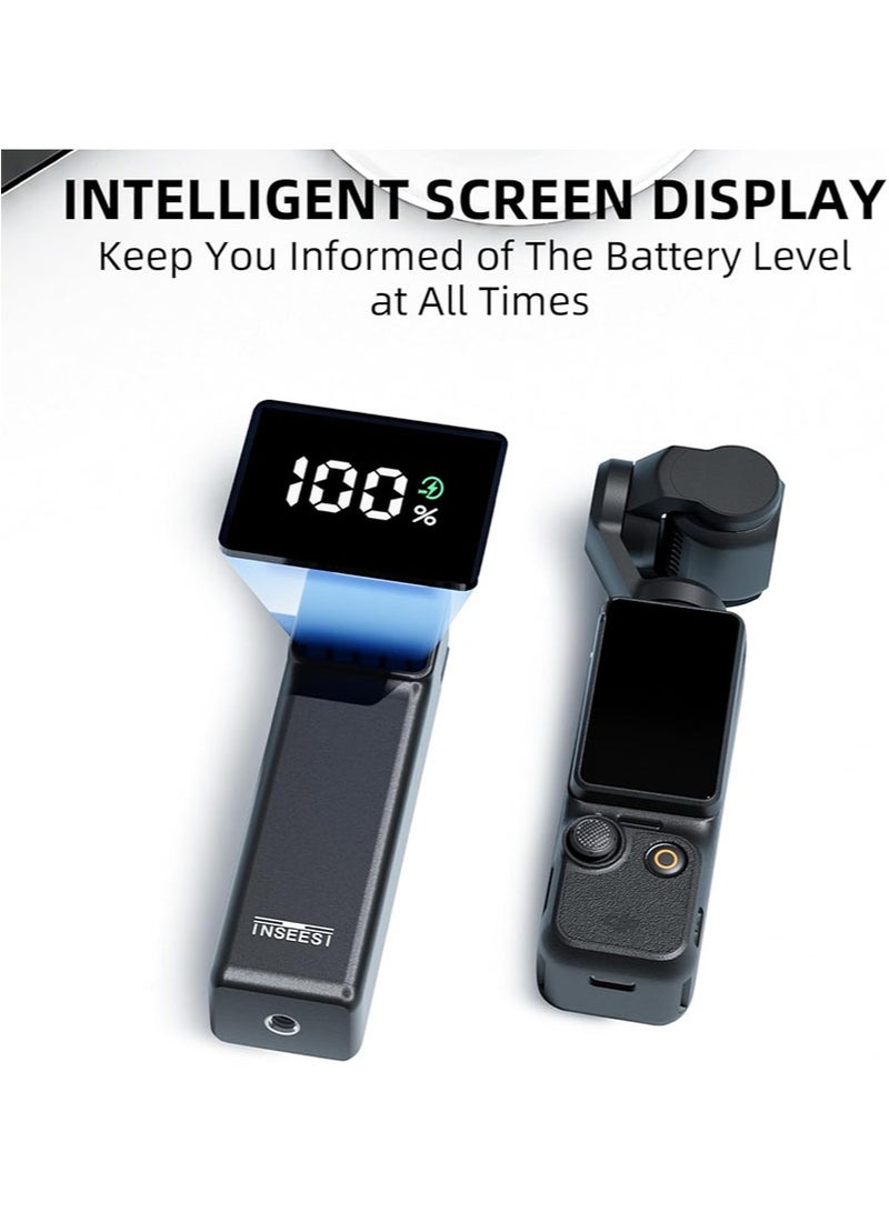 إنسيسي مقبض بطارية عالي السعة 5000 مللي أمبير متوافق مع ملحقات DJI Osmo Pocket 3، يتميز بشاشة رقمية، ودعم الشحن السريع، وواجهة ملولبة 1/4 بوصة مخصصة للاستخدام مع حوامل الكاميرا وعصي السيلفي. - Image 2