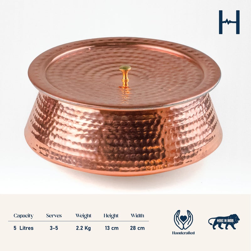 Healthsmith Healthsmith-100% Pure Handcrafted Copper Lagan Handi/Patila With Lid-Best Heat Conductivity-Proven Health Benefits & Harmless-Tin Coated & Lead-Free-Easy To Clean & Maintain-5L,2.25Kg,Red  - Image 3