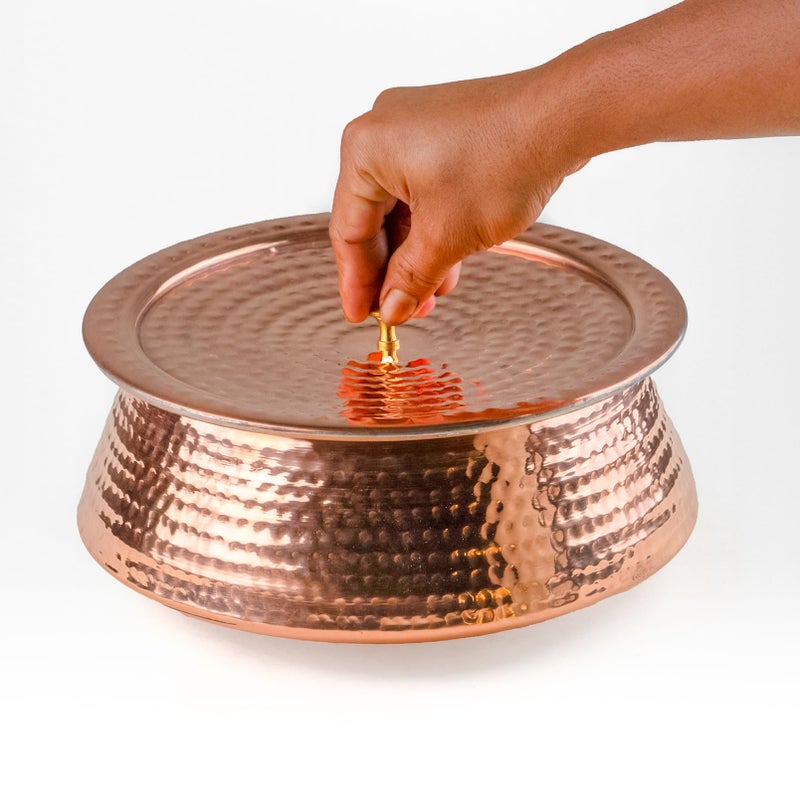 Healthsmith Healthsmith-100% Pure Handcrafted Copper Lagan Handi/Patila With Lid-Best Heat Conductivity-Proven Health Benefits & Harmless-Tin Coated & Lead-Free-Easy To Clean & Maintain-5L,2.25Kg,Red  - Image 4
