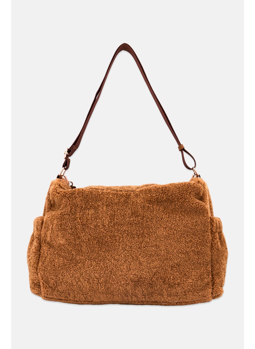 Danskin Women Faux Fur Shoulder Bag 29 H x 40 L x 14 W Cm, Brown  - Image 2