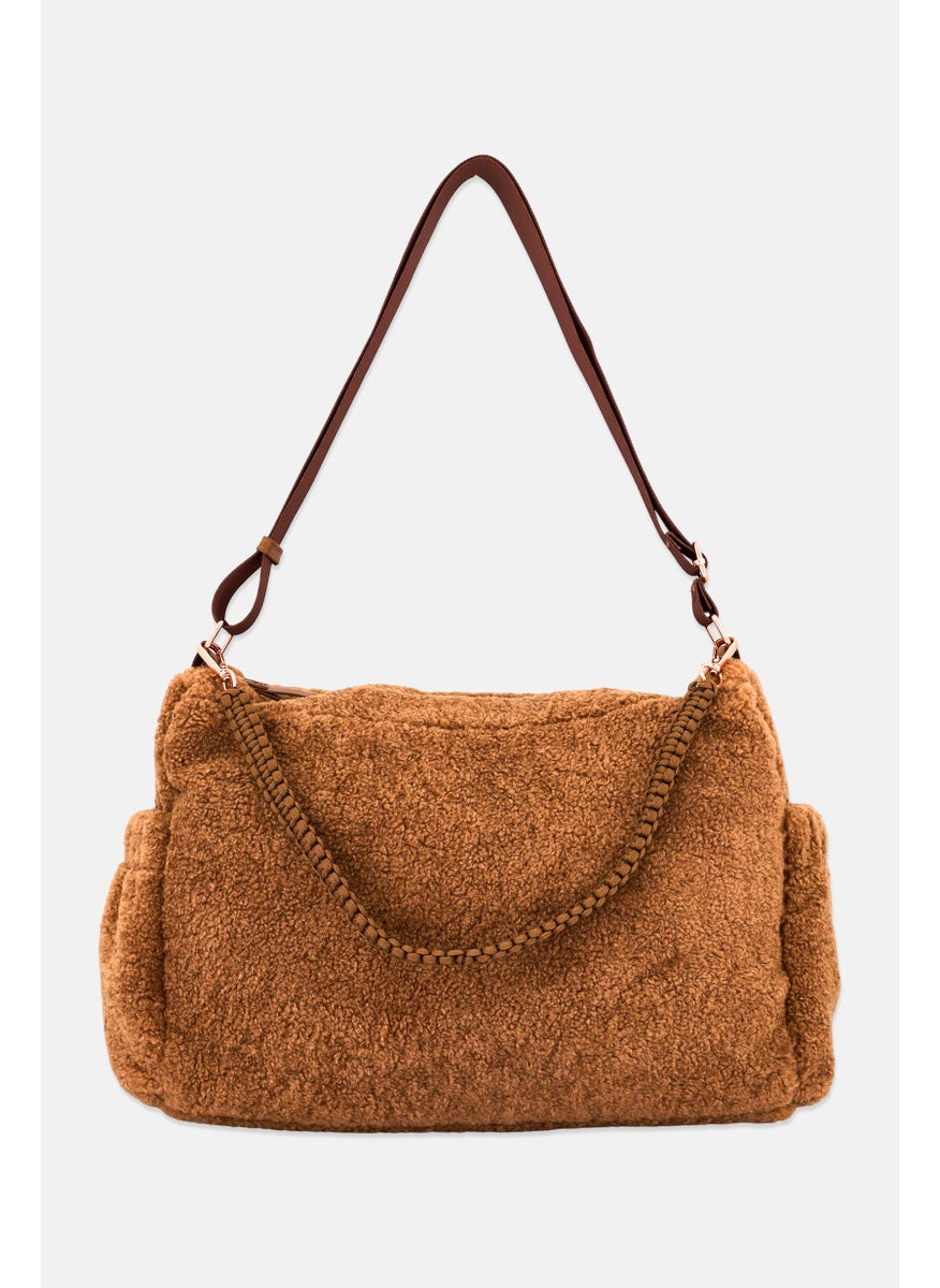 Danskin Women Faux Fur Shoulder Bag 29 H x 40 L x 14 W Cm, Brown  - Image 1