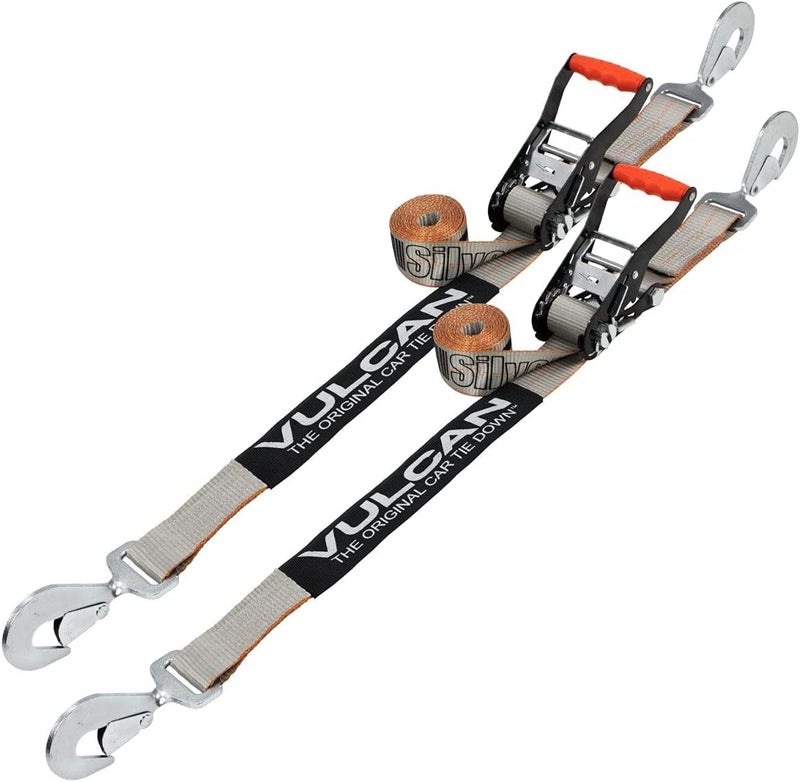 VULCAN Car Tie Down with Twisted Snap Hooks - 2 Inch x 96 Inch - 2 Pack - Silver Series - 3,300 Pound Safe Working Load - Image 1