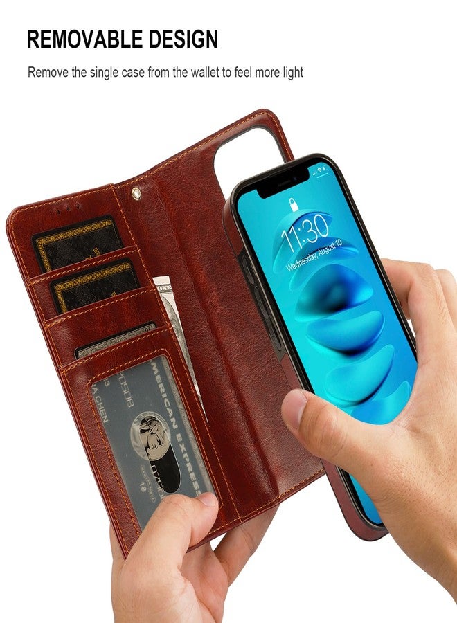 Bocasal for iPhone 14 Pro Wallet Case Compatible with MagSafe Wireless Charging, RFID Blocking Magnetic Leather Case with Card Slots Holder Kickstand Detachable Wrist Strap 6.1 Inch (Brown) - Image 3