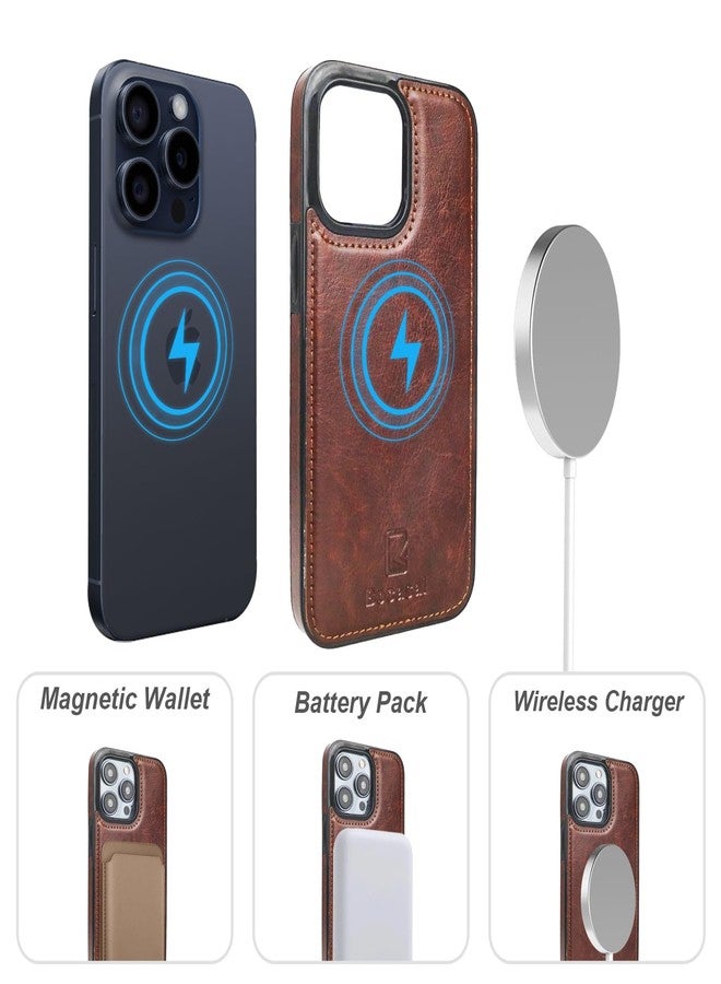 Bocasal for iPhone 14 Pro Wallet Case Compatible with MagSafe Wireless Charging, RFID Blocking Magnetic Leather Case with Card Slots Holder Kickstand Detachable Wrist Strap 6.1 Inch (Brown) - Image 4