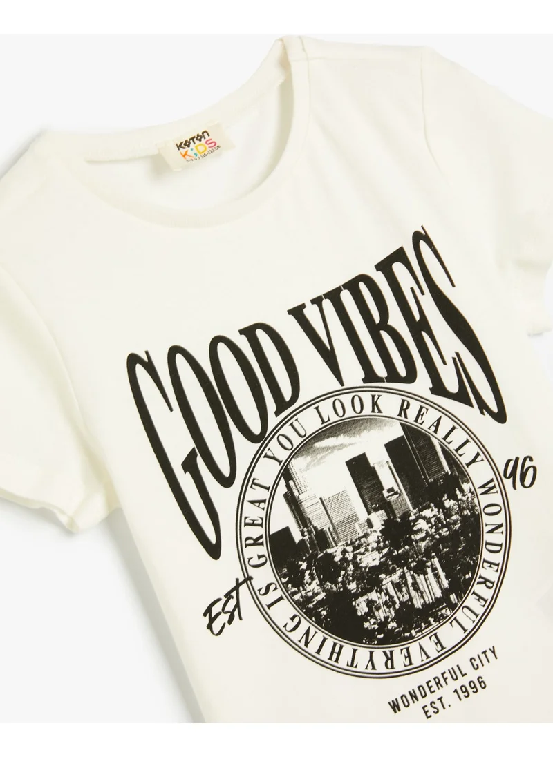 كوتن T-Shirt Short Sleeve Crew Neck City Printed Cotton