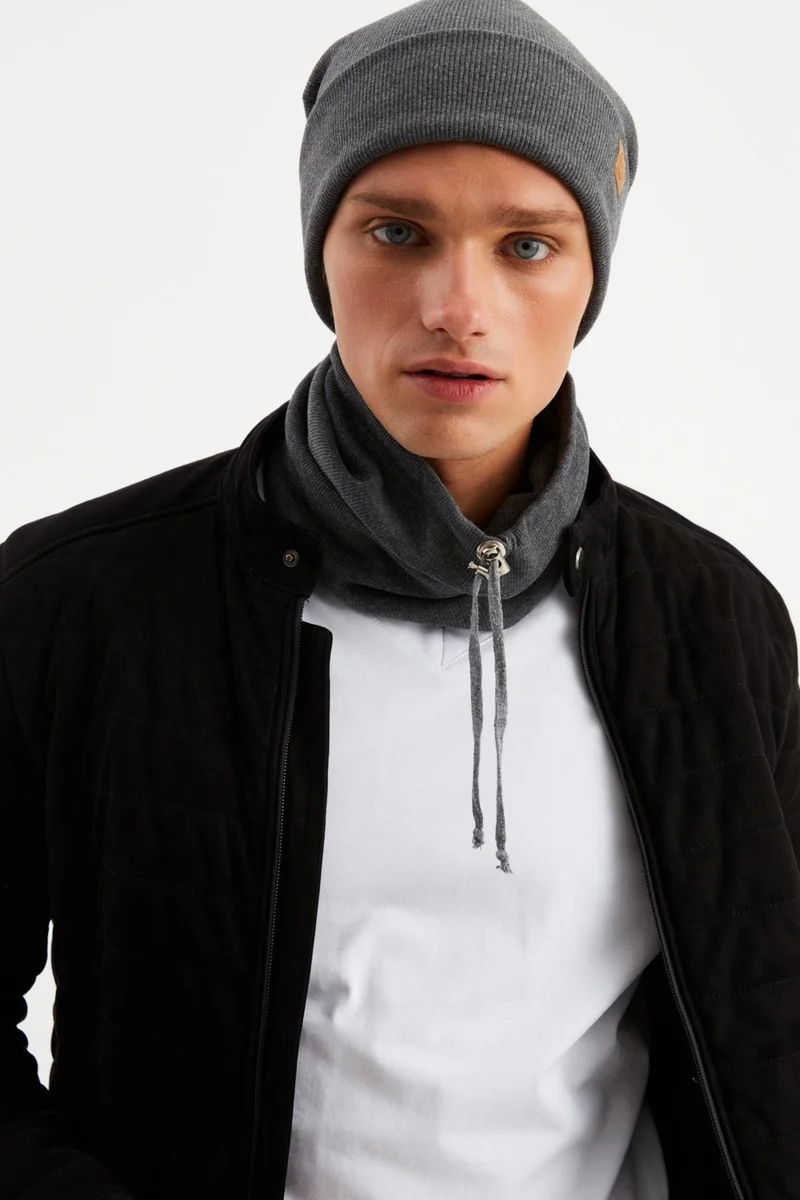 بوتيكجيز Smoked Men's Fisherman Style Cotton Camisole Anti-Sweat Ultra Light Soft Beret Neck Collar Set