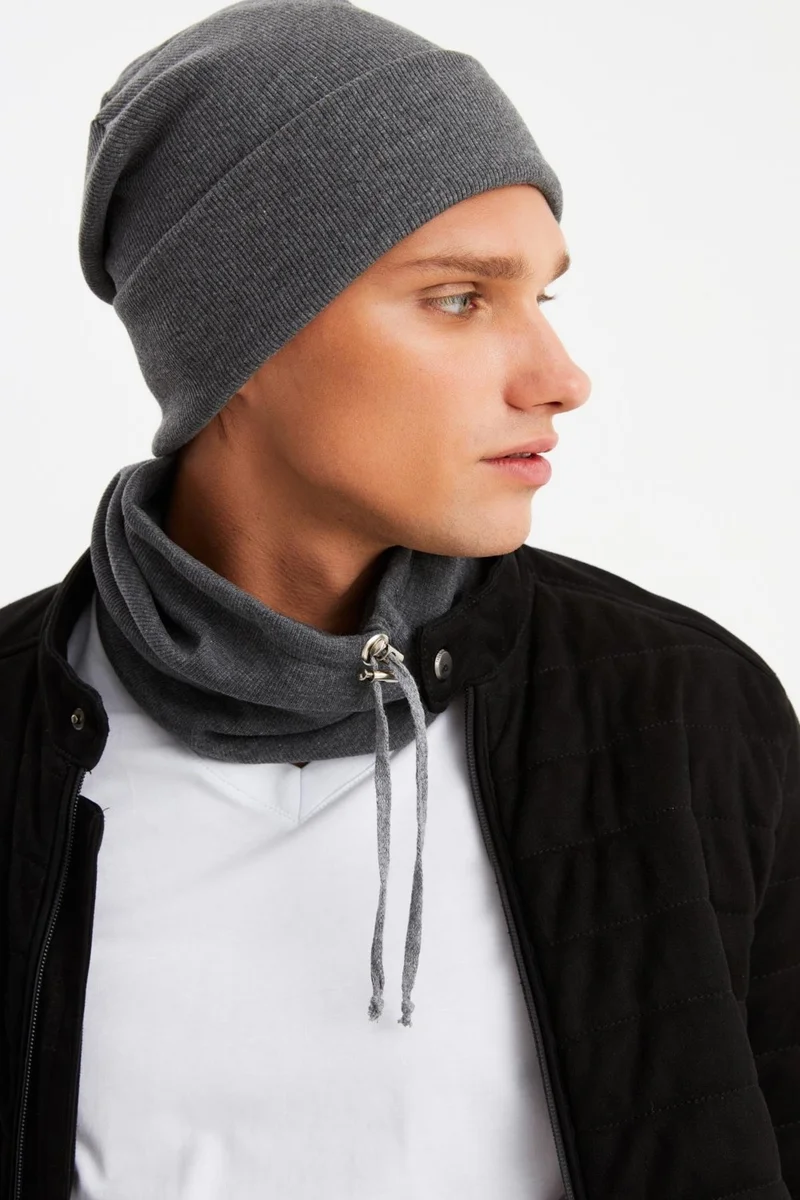 بوتيكجيز Smoked Men's Fisherman Style Cotton Camisole Anti-Sweat Ultra Light Soft Beret Neck Collar Set