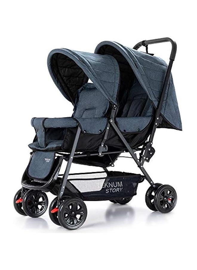 Gonice Double Twin Baby Stroller PramShock ProofWide Seat and Canopy360 DEGREE Rotating WheelsBig BasketFully Recylinable5 Point Seat BeltCushioned SeatNewborn Baby/Kids,6 36MonthsGrey, 77 * 45 * 105  - Image 1