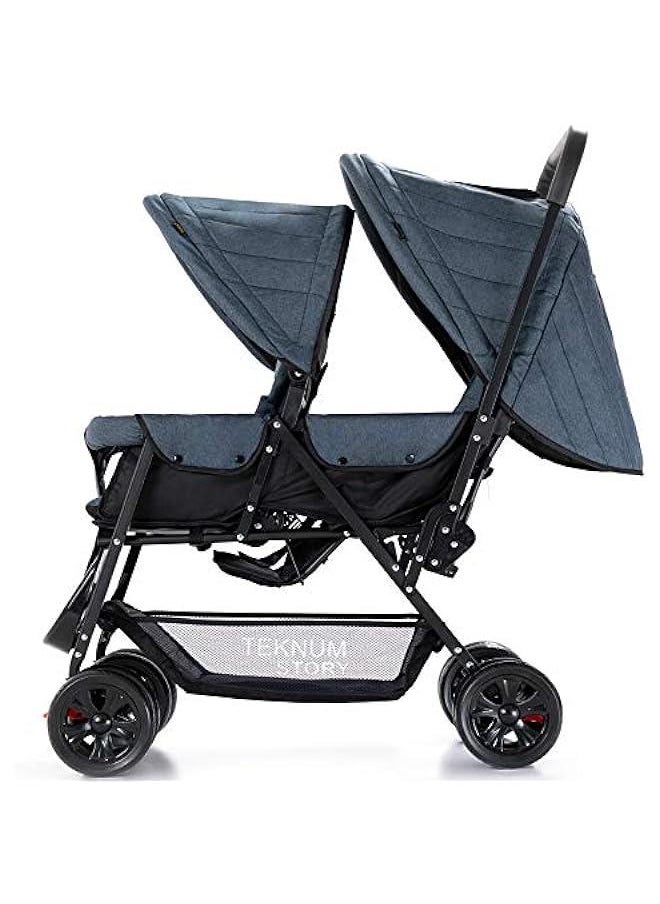 Gonice Double Twin Baby Stroller PramShock ProofWide Seat and Canopy360 DEGREE Rotating WheelsBig BasketFully Recylinable5 Point Seat BeltCushioned SeatNewborn Baby/Kids,6 36MonthsGrey, 77 * 45 * 105  - Image 3