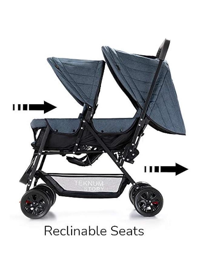 Gonice Double Twin Baby Stroller PramShock ProofWide Seat and Canopy360 DEGREE Rotating WheelsBig BasketFully Recylinable5 Point Seat BeltCushioned SeatNewborn Baby/Kids,6 36MonthsGrey, 77 * 45 * 105  - Image 4