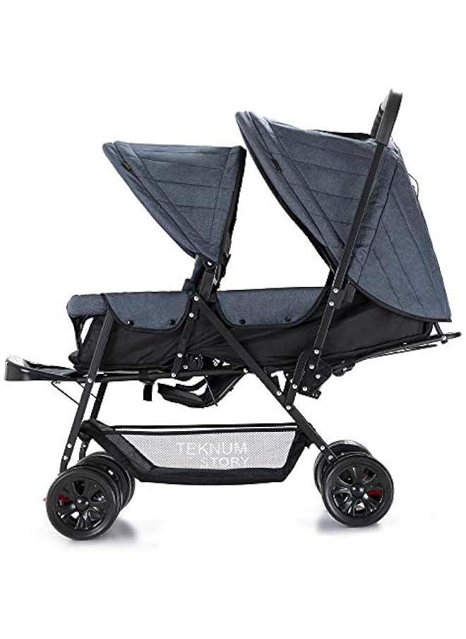 Gonice Double Twin Baby Stroller PramShock ProofWide Seat and Canopy360 DEGREE Rotating WheelsBig BasketFully Recylinable5 Point Seat BeltCushioned SeatNewborn Baby/Kids,6 36MonthsGrey, 77 * 45 * 105  - Image 5