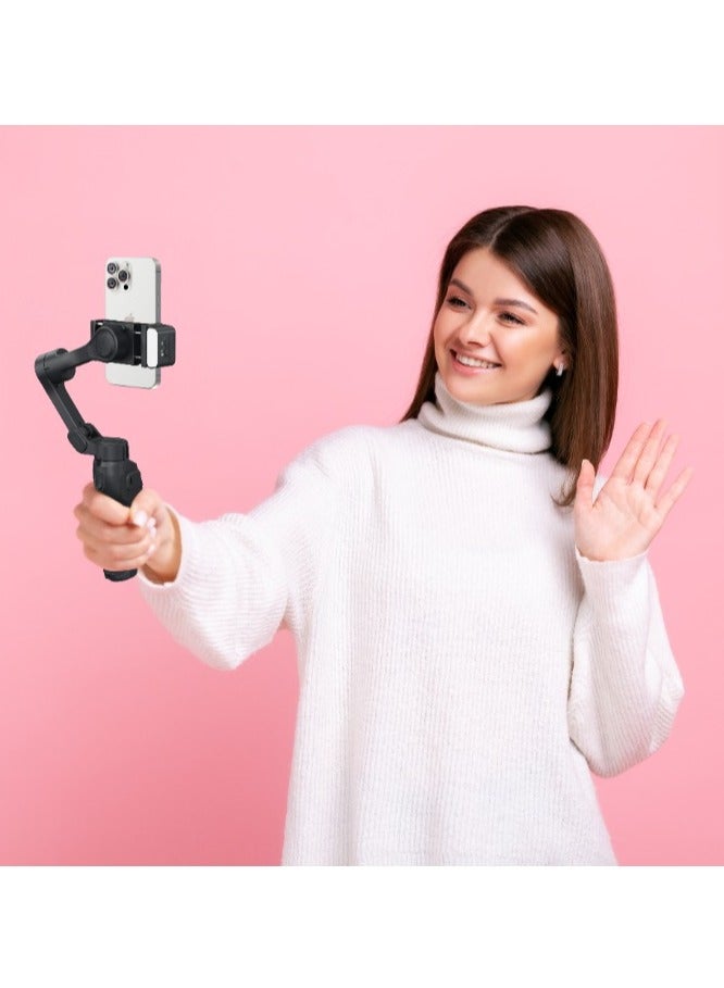 porodo 3-Axis Gimbal Stabilizer Magnetic Fill Light for Smartphones Up to 7.72" / Smart Live Tracking / Long Battery Life / One-Key Angle Switch / Detachable Fill Light - Black  - Image 2