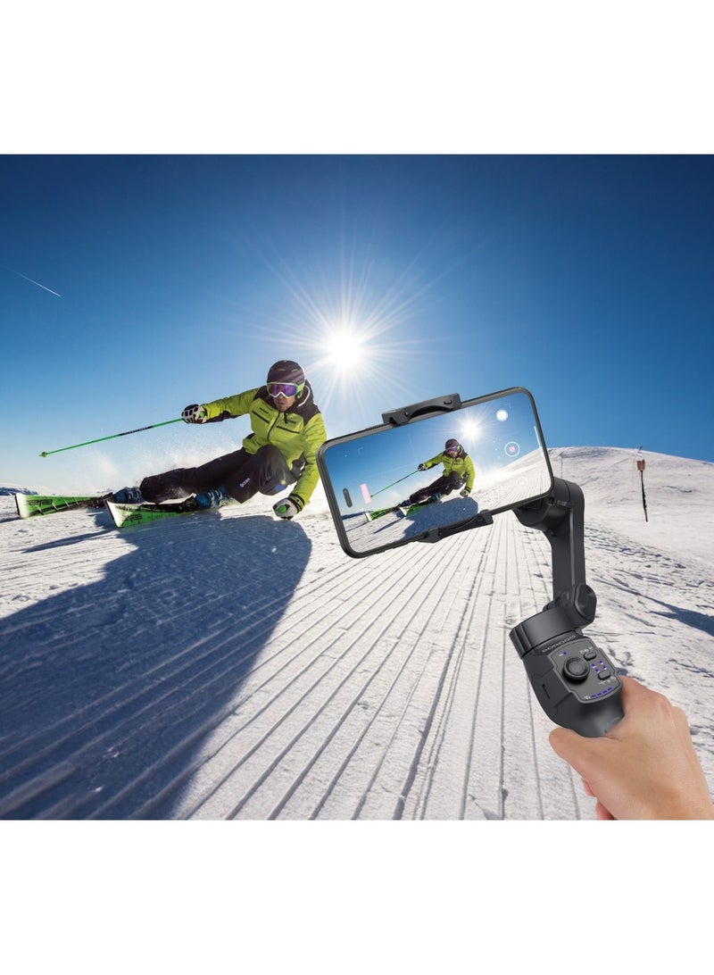 porodo 3-Axis Gimbal Stabilizer Magnetic Fill Light for Smartphones Up to 7.72" / Smart Live Tracking / Long Battery Life / One-Key Angle Switch / Detachable Fill Light - Black  - Image 3